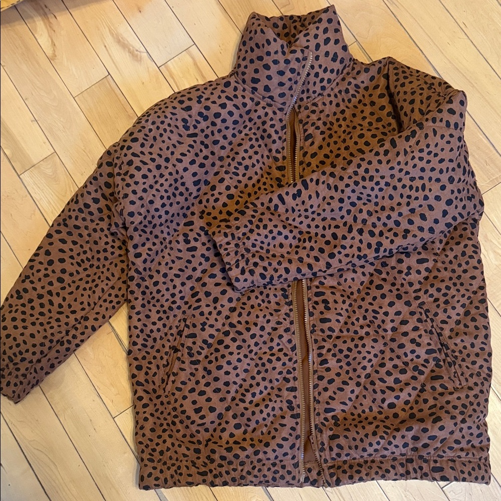 Entro Brown and Black Leopard Print Puffer Jacket